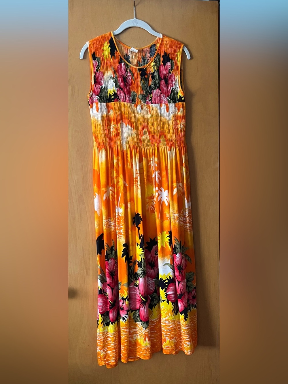 Maxi length floral, smocked top, UN.O. Brand, Size S